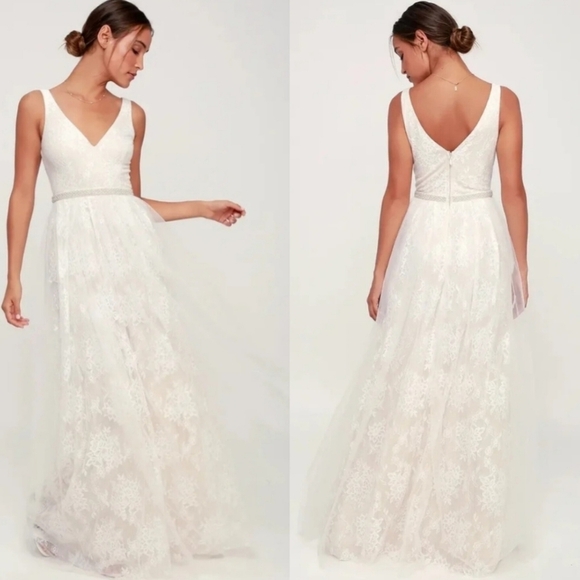 Lulus Dresses & Skirts - Lulu's Sweet Love Ivory Lace Beaded Maxi Dress XS Wedding Bridal Party